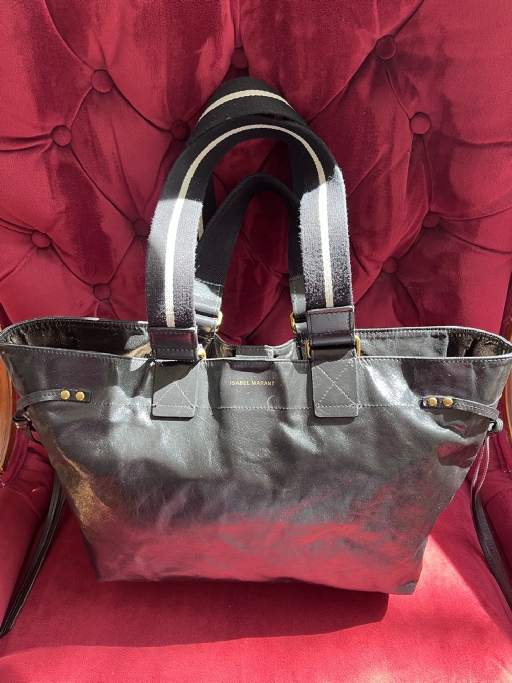 Isabel Marant Wardy Tote—Double-Handle Black Leather with Gold Zipper - Picture 2 of 16